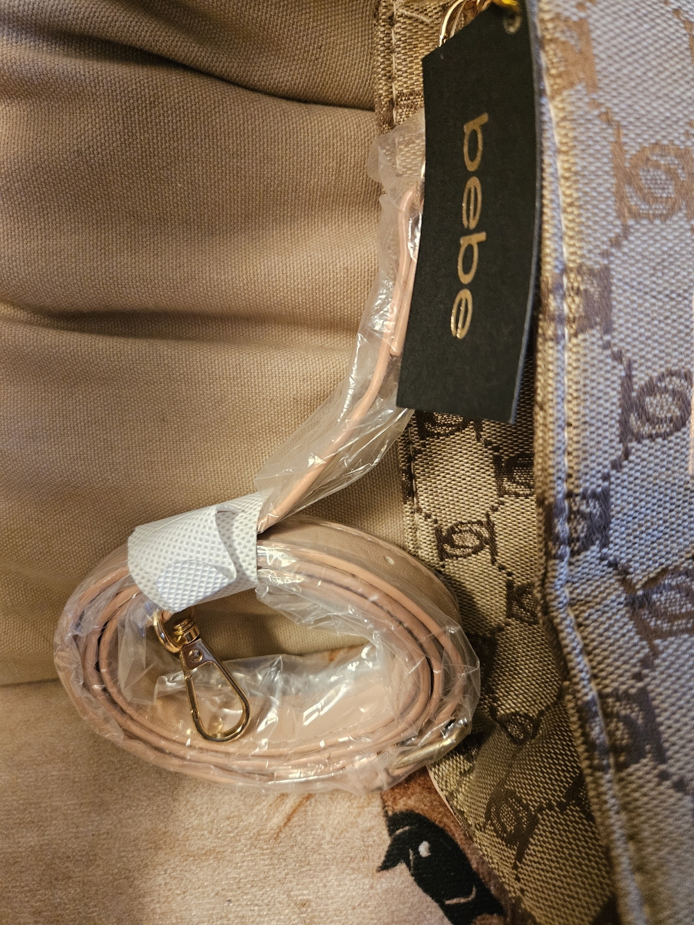 bebe Beige Logo Tote with Pink Trim - Picture 5 of 5